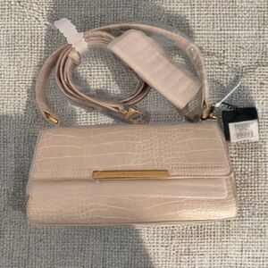 Tahari Light Beige Croc-Embossed Crossbody Bag